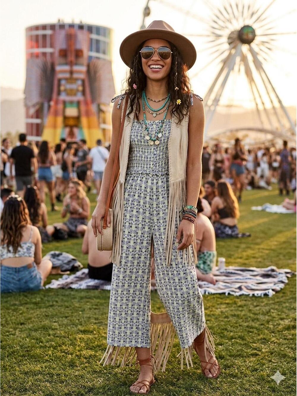 Paloma Blue Women's Floral Smocked Jumpsuit M Coachella